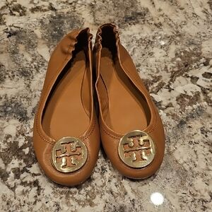 Tory Burch Brown Flats with Gold Logo